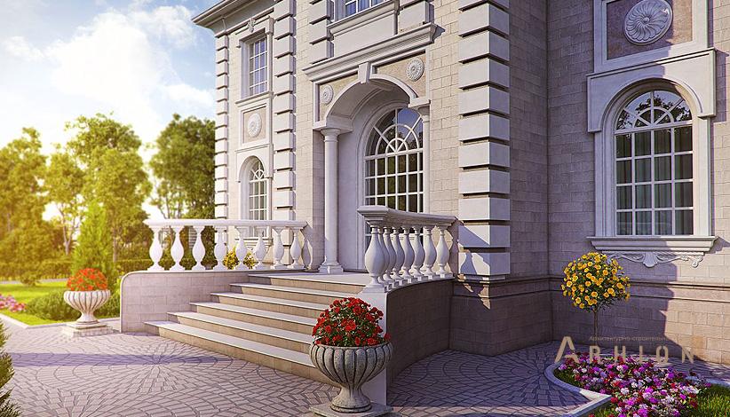 4. Проект двухэтажного дома в классическом стиле с четырехскатной, SOV-18, площадью - 536 кв c балконом, гаражом, эркером